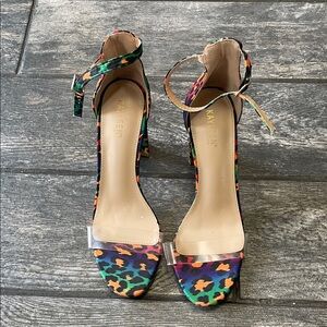 KAYLEEN By Los Angeles Multicolor Leopard Print Ankle-Strap Heels
